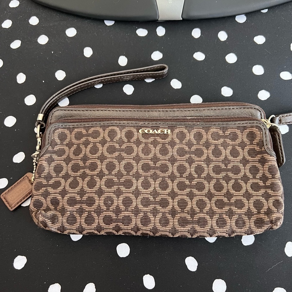 Coach Brown Mini C Wristlet‎ with Bag Tag